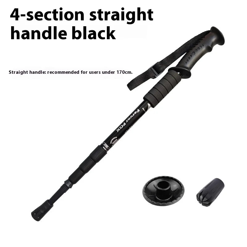 Outdoor Hiking Stick Telescopic Cane Non-slip Cane Straight Handle Four-section Portable Aluminum Alloy Men Women's Hiking Canes