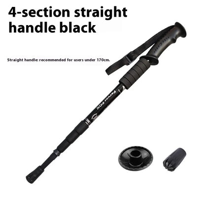 Outdoor Hiking Stick Telescopic Cane Non-slip Cane Straight Handle Four-section Portable Aluminum Alloy Men Women's Hiking Canes