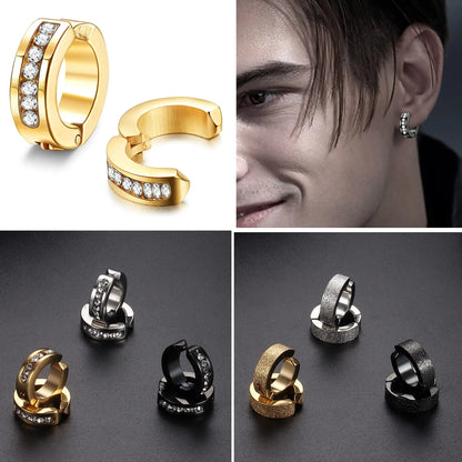 1 Pair/9 Pairs Non-Piercing Earrings Stainless Steel Clip On Hoop Earrings For Men Women Paved CZ Ear Clip Earrings Set
