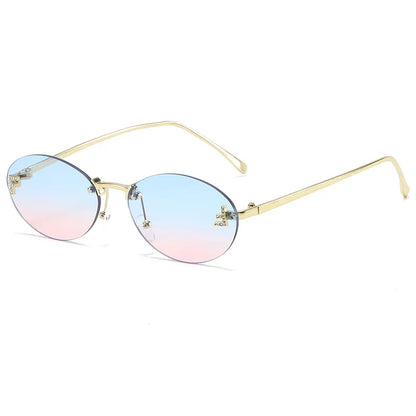 Fashion Oval Frameless Sunglasses Women Sparkling Rhinestone F Design Luxury Sun Glasses Girls shopping travelling eyeglasses