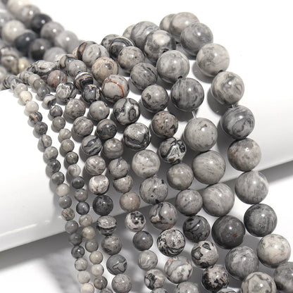 Factory Price Natural Stone Gray Picasso Map Jaspers Round Beads 16" Strand 6 8 10 MM Pick Size for Jewelry Making Diy Handmade