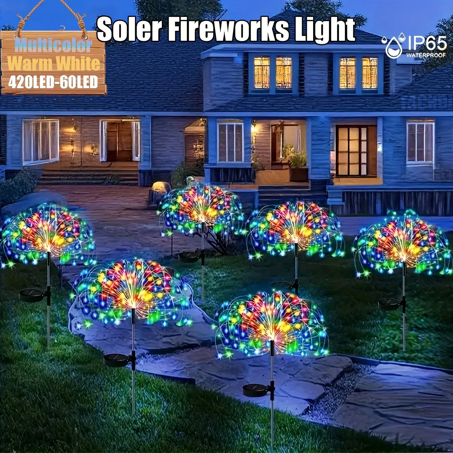 60/200LEDs Solar Firework Lights Outdoor Waterproof Solar Garden Lights 8 Lighting Modes With Remote Control Decorations Light