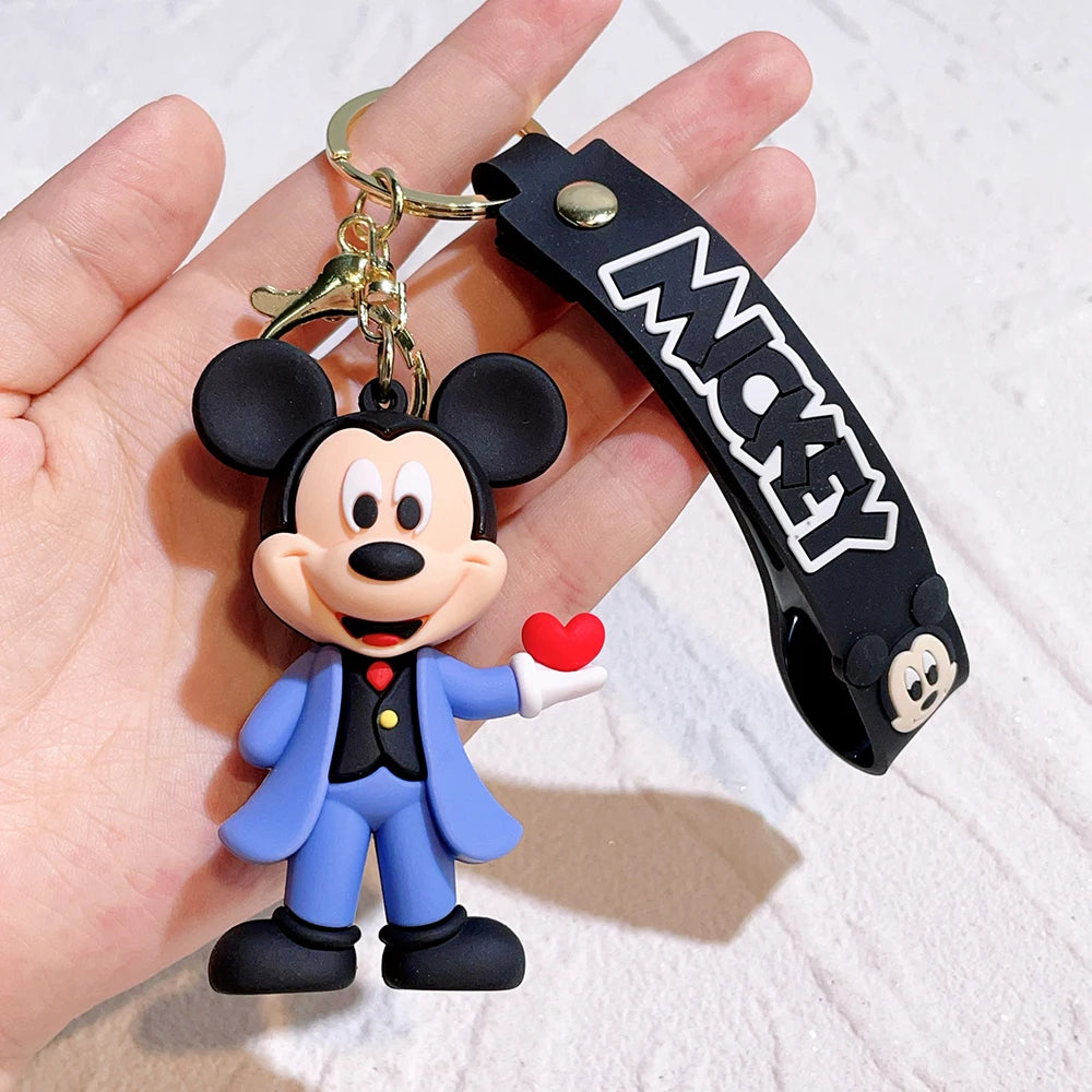 Mickey Minnie Flower Series PVC Figure Keychain Set, 6PCS Cute Cartoon Couple Key Rings with Floral Design for Bag Gift