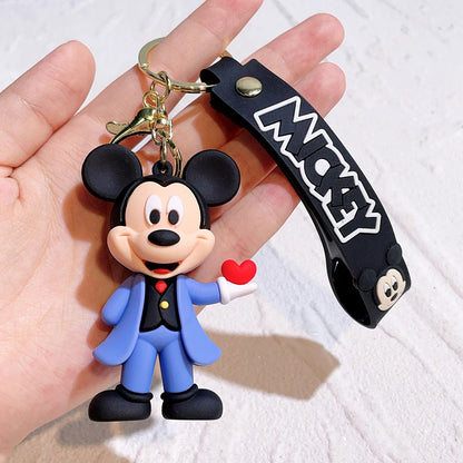 Mickey Minnie Flower Series PVC Figure Keychain Set, 6PCS Cute Cartoon Couple Key Rings with Floral Design for Bag Gift