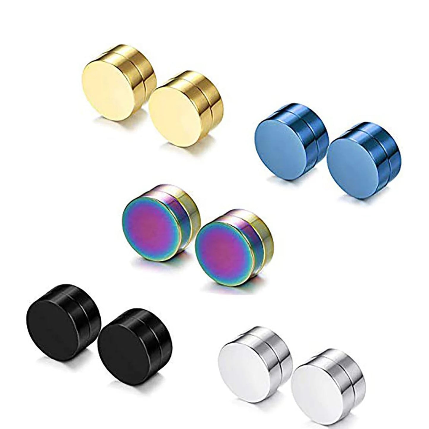 1 Pair 6-12mm Black Stainless Steel Hypoallergenic Magnetic Fake Gauges Earring Studs for Men Women Non Pierced Earrings