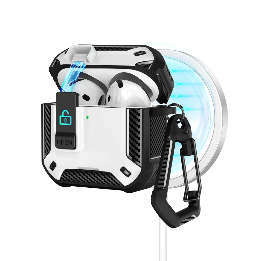 Magnetic Automatic Switch Earphone Cover For Airpods Pro 2 4 ANC Case Full Body Protection Shockproof With Hook Phone Holder Box