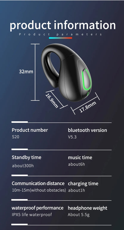 S20 wireless ear clip Bluetooth earphones are not in the ear and comfortable to wear. They are open high pitched headphones