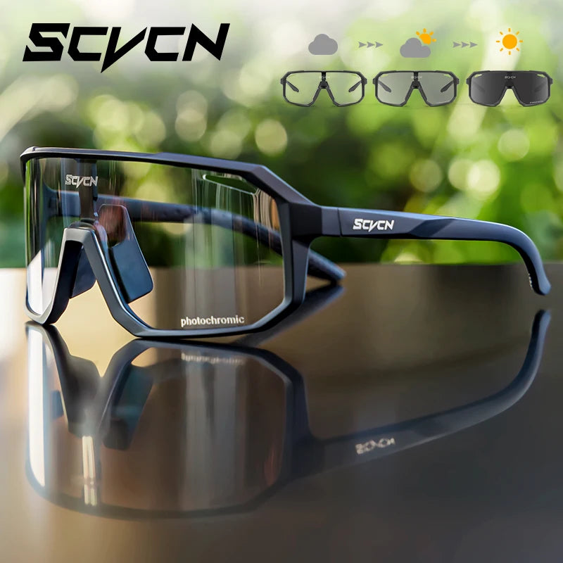 Scvcn New Men's UV400 Photochromic Cycling Sunglasses Women Sports Running Eyewear for Men Glasses Road Bike Bicycle Goggles