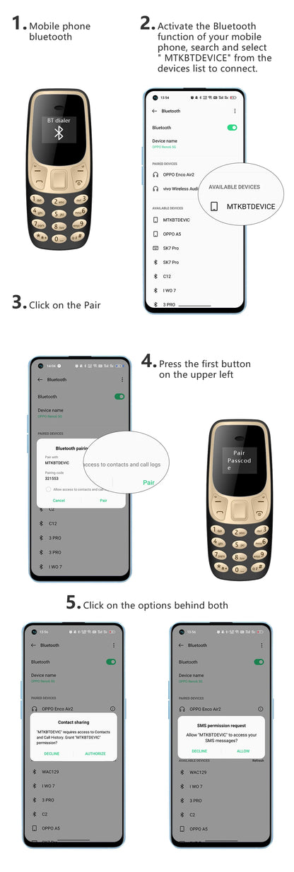 SERVO BM10 Mini Mobile Phone 2 SIM Card Bluetooth Earphone Voice Changer Dialer Low Radiation Sound Recording Small Cellphone