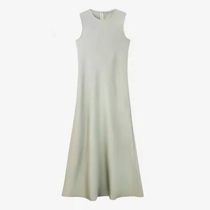 Summer Women fashion Long Dress Elegance Soft Silk Satin Vest Dress Knitted Top Match Set Maxi Length Woman Chic Dress Set