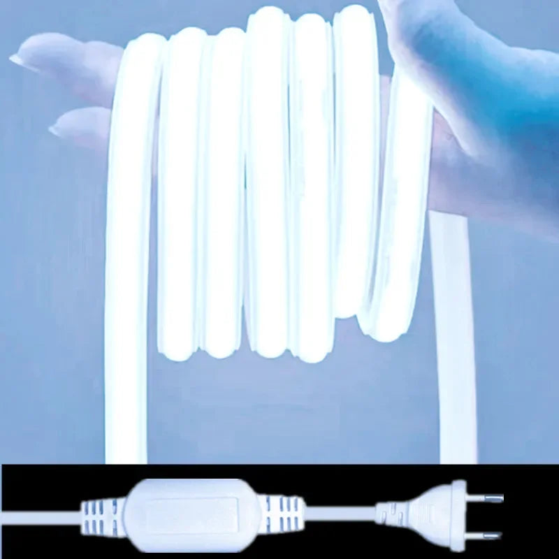 COB LED Strip 220V Switch/Dimmable Power EU Plug 288LEDs/m 3000k 6000k RA90 Outdoor Garden FOB LED Tape Bedroom Kitchen Lighting