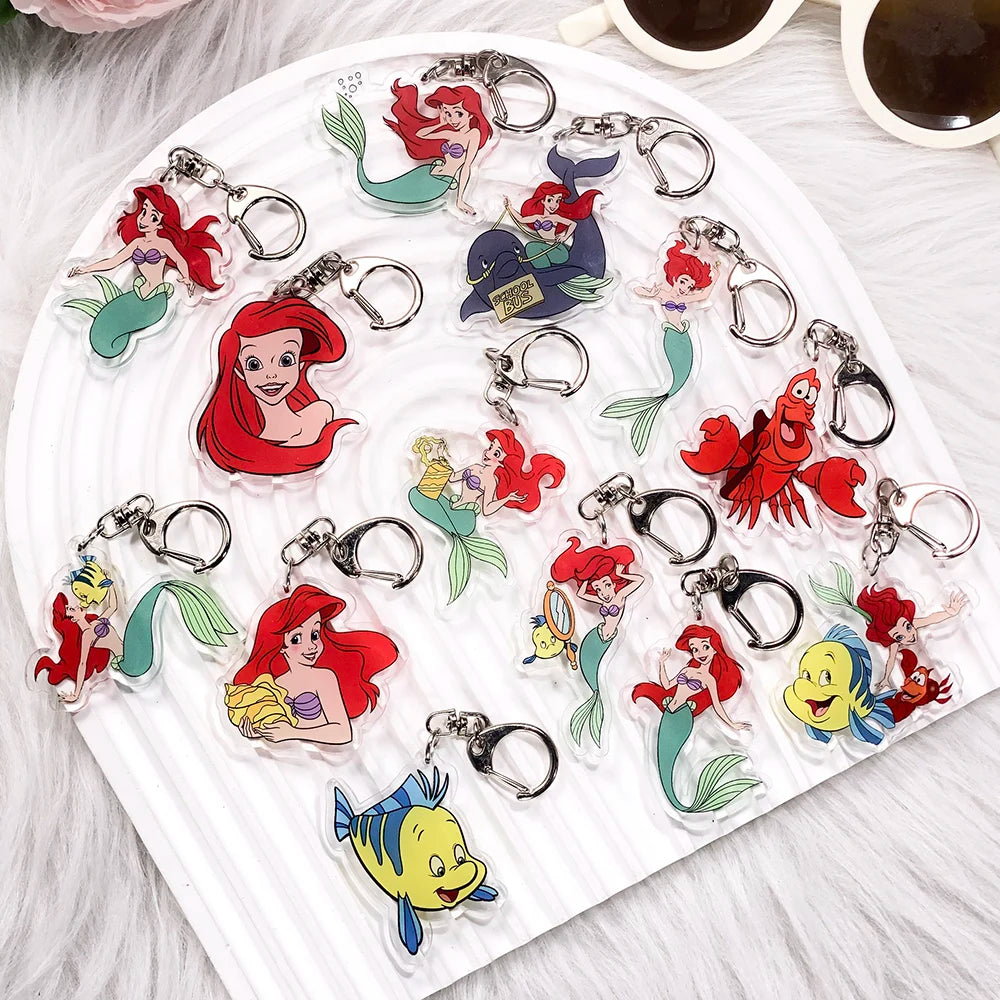 1/13Pcs Disney The Little Mermaid Ariel Ursula Acrylic Keychain Bag Charms Accessories Backpack Key Holder Keyring Fans Friends
