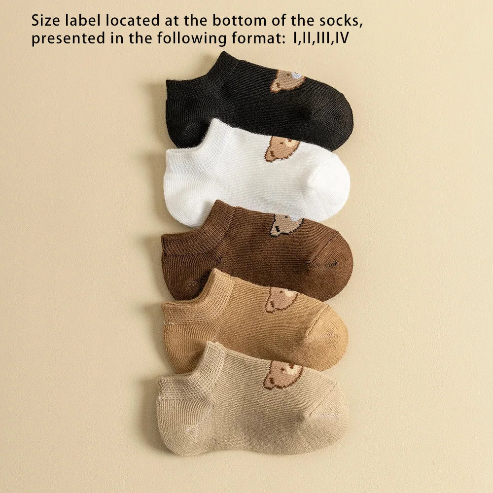 5/10pairs Baby Socks Toddler Low-cut Ankle Socks Cute Cartoon Bear Pattern Socks Boys and Girls aged 0-5 all season collection