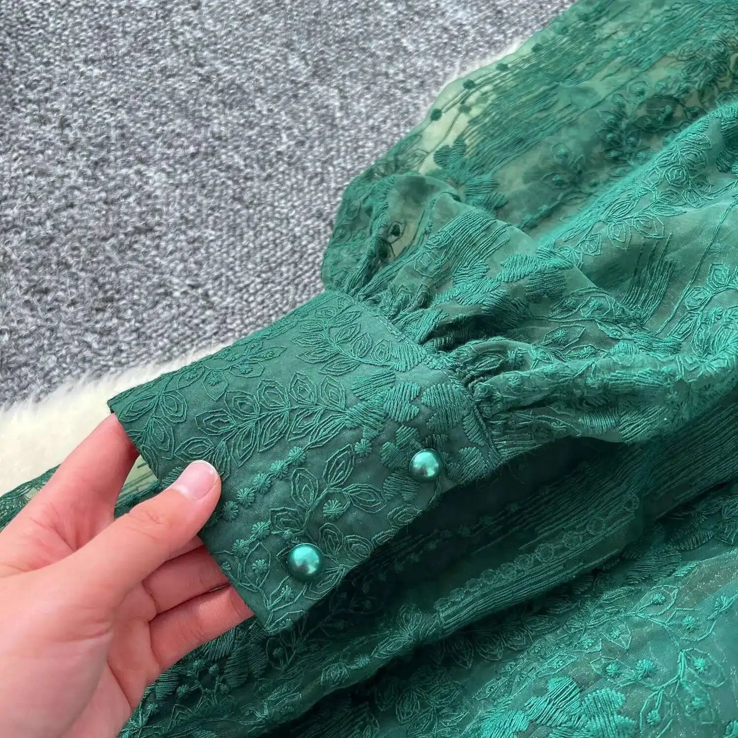 Luxury Embroidery Formal Dresses Women Summer Autumn Lantern Long Sleeve Lace Vestidos Pearl Prom Evening Birthday Dress Party