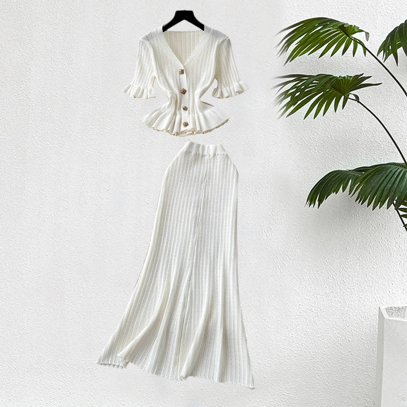 YuooMuoo Brand Fashion One-piece Knitted Maxi Dress Women Elegant V-neck Ruffled Slim Waist Bodycon Sweater Dress Party Vestido