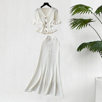 YuooMuoo Brand Fashion One-piece Knitted Maxi Dress Women Elegant V-neck Ruffled Slim Waist Bodycon Sweater Dress Party Vestido