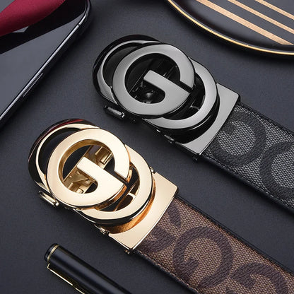 High Quality 3.4cm Leather Business Men High-Quality Designer Male Buckle Strap Jeans Accessory