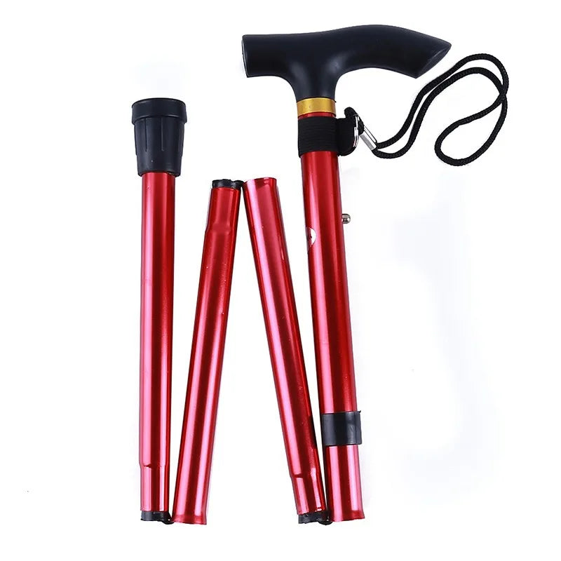 Foldable Walking Cane Adjustable Lightweight Aluminum Travel Cane T Handle Anti Slip Rubber Tip Portable Stick Senior Travel Aid