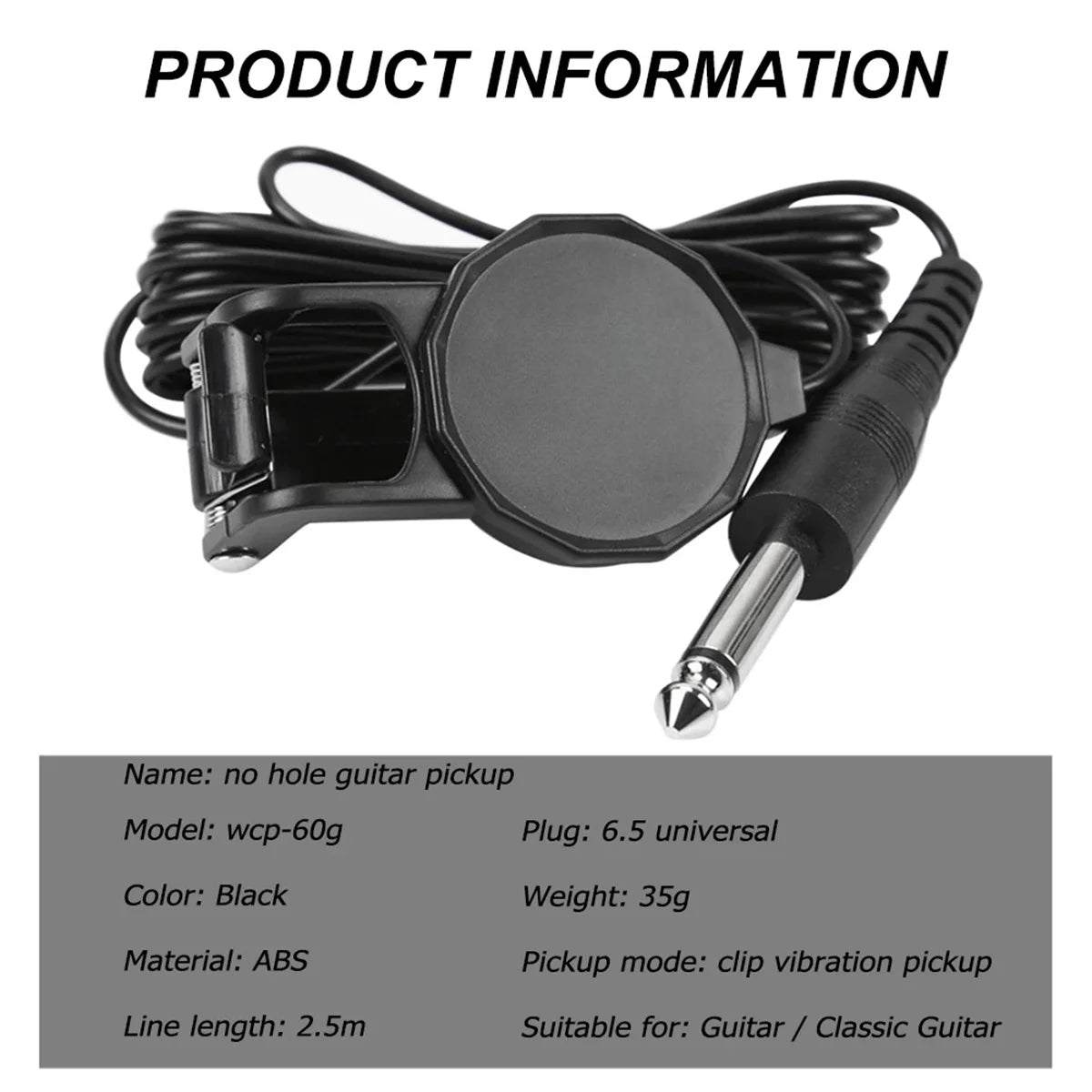Audio Jack Clip On Pickup for Acoustic Guitar\Mandolin\Bouzouki\Violin\Banjo\Ukulele Length 2.5 M Sound Pickup Transducer