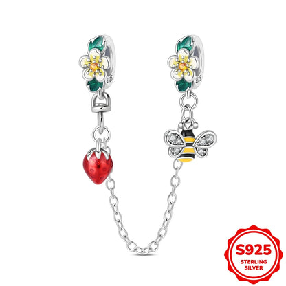 Charms Silver 925 Ladybugs and Cherry Strawberries Pendant Bead Fit 3mm Bracelet Bangle Necklace For Women Luxury Jewelry Making