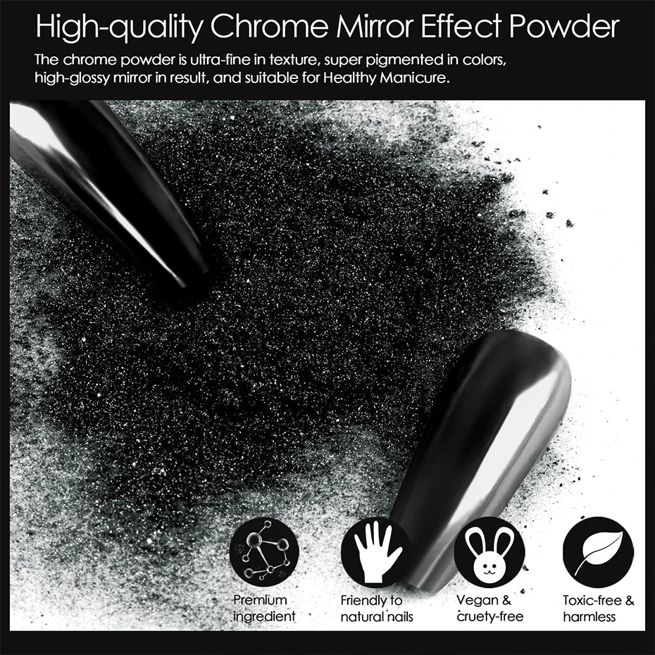1 Box Chrome Black Nail Powder Metallic Rubbing Powder Pigment Magic Mirror Nail Glitter Charms Y2K Nail Art Decoration Manicure