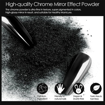 1 Box Chrome Black Nail Powder Metallic Rubbing Powder Pigment Magic Mirror Nail Glitter Charms Y2K Nail Art Decoration Manicure