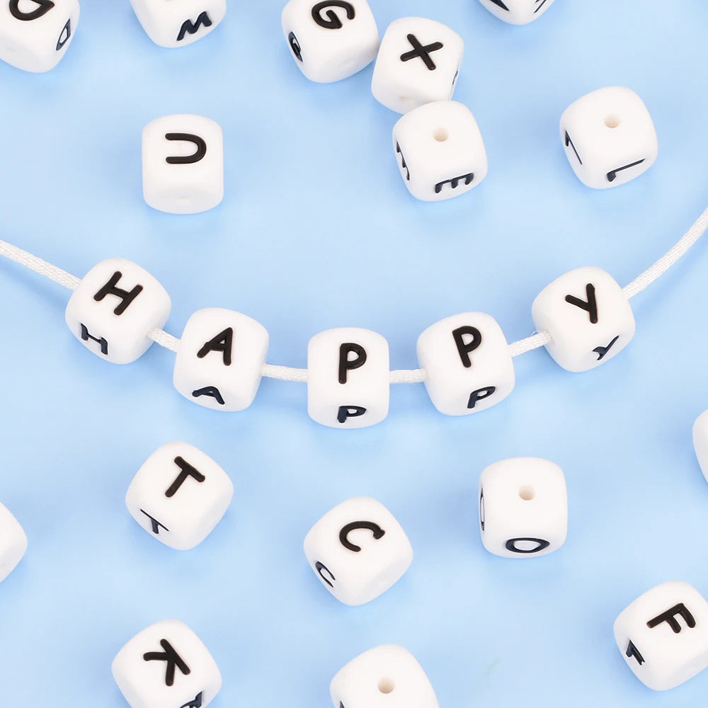 Lofca 100Pcs 12MM Silicone Letter Beads Silicone Beads Loose Beads Food Grade DIY Bracelet Necklace Pacifier Chain Accessories