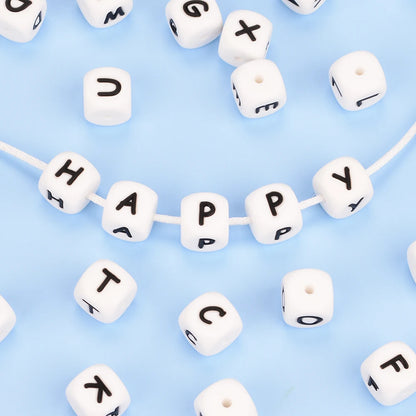 Lofca 100Pcs 12MM Silicone Letter Beads Silicone Beads Loose Beads Food Grade DIY Bracelet Necklace Pacifier Chain Accessories