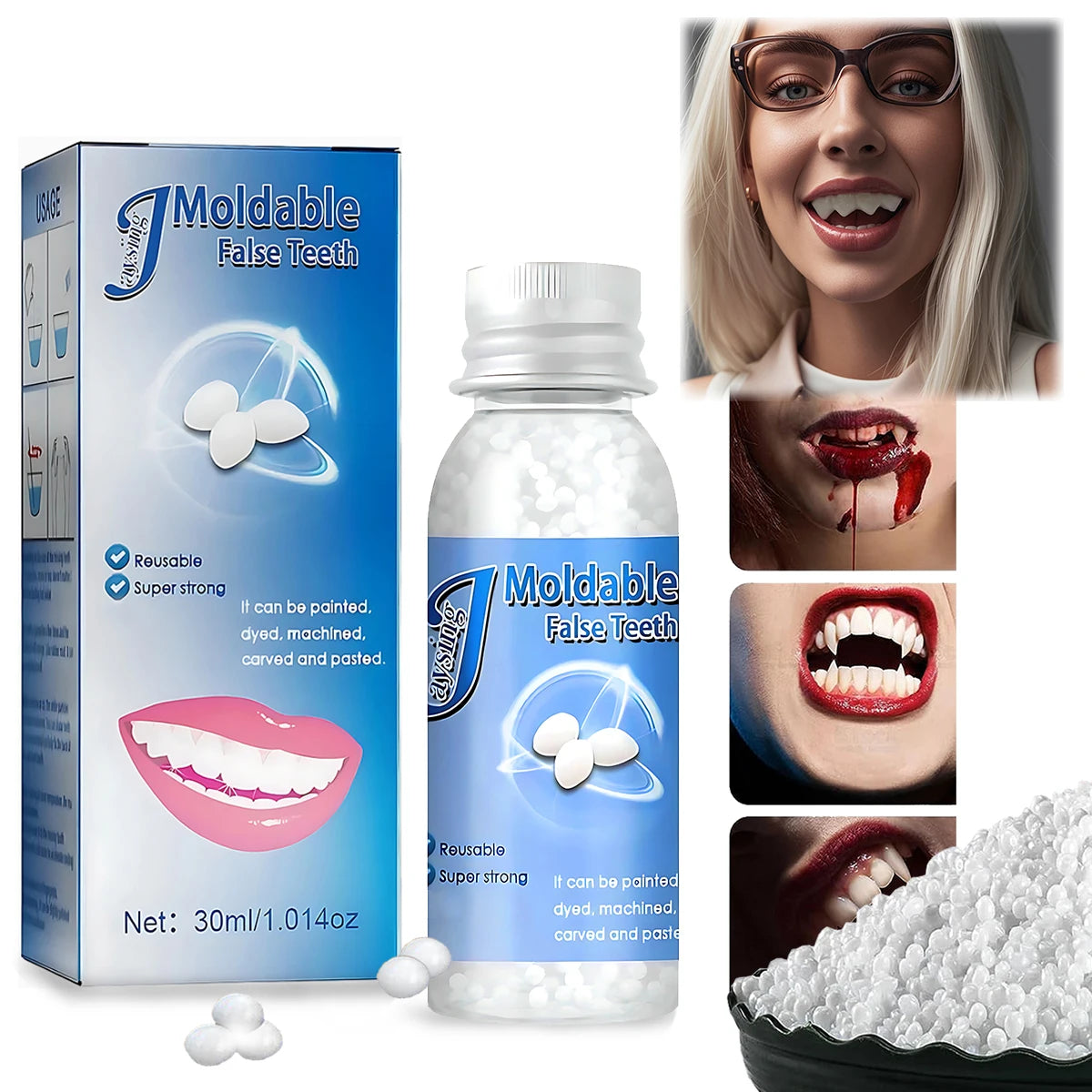 Molded Resin - Party temporary teeth decoration, DIY role-playing, temporary restoration model, Halloween vampire Molten clay