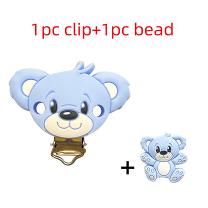 2pcs Silicone Cartoon Animal Teething Toy Fox Panda Elephant Food-Grade Silicone Nipple Necklace Clip Baby Toy Gift