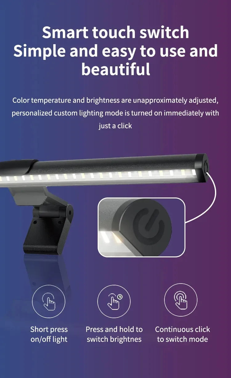 RGB Monitor Light Bar Strip Eye Care Dimmable Table Lamp for Work Game Learning Reading - Atmosphere Lighting