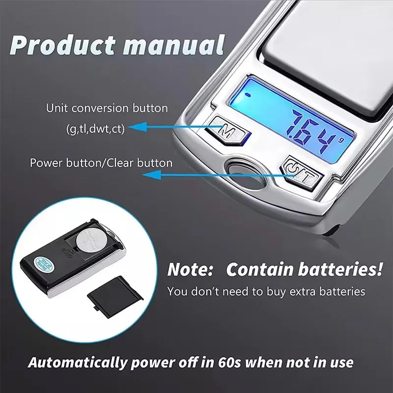 Mini Electronic Digital Pocket Scale 200/100g 0.01g Key Style Portable Precision Weighing LCD Backlit Display For Jewelry