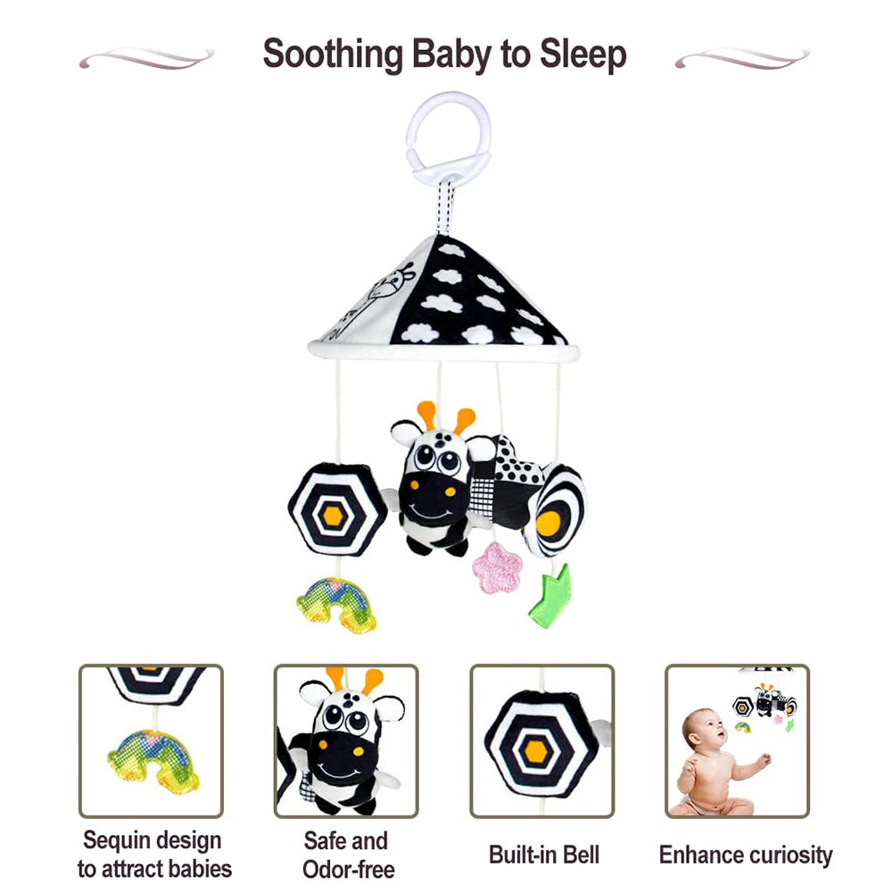 Black and White High Contrast Baby Toys Car Seat Toys for Newborn Hanging  Stroller Toy for 0 12 Months Infant Rattle Toys