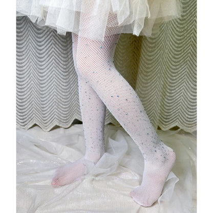 Kids Girl with Rhinestone Fashion Fishnet Stockings Hollow Lace Glitter Pantyhose for Children Girl Summer Mesh Baby Hosiery
