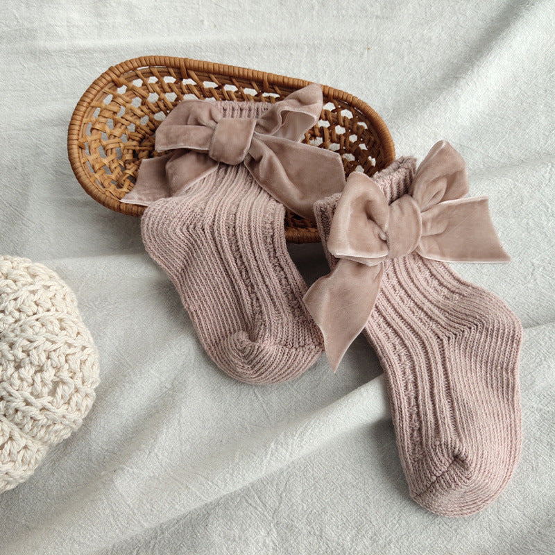 Winter Baby Socks Boy Girl Newborn Autumn Big Bow Socks Children Mid-tube Warm Cotton Socks Toddler Infant Accessories Clothes