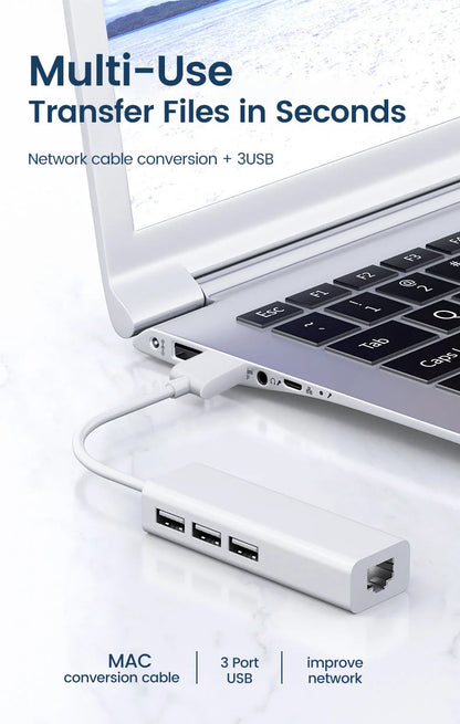 USB Adapter Ethernet USB 2.0.1C/MA 3USB 2.0+RJ45 Hub for MacBook Xiaomi Samsung Windows Huawei PC Computer Adapter