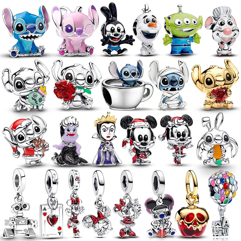 Charms plata de ley Disney Stitch Mickey and Minnie Pendant Beads Fits 3mm Bracelet Necklace For Women Luxury DIY Fine Jewelry
