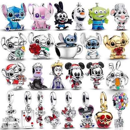Charms plata de ley Disney Stitch Mickey and Minnie Pendant Beads Fits 3mm Bracelet Necklace For Women Luxury DIY Fine Jewelry