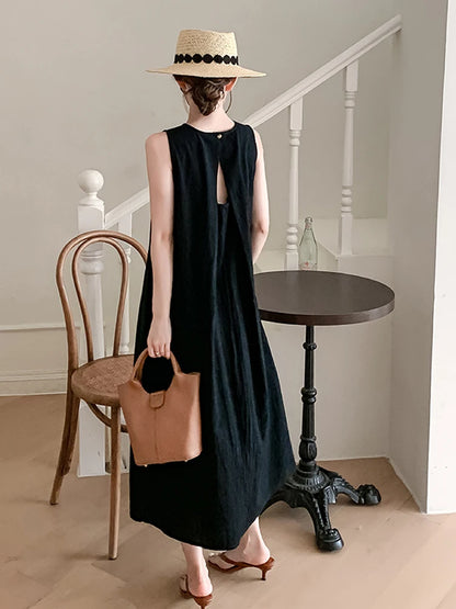 NYFS 2026 Summer New Korea Woman Dress Vestidos Robe Elbise Loose Plus Size Solid Sleeveless Backless Long Dress L-4XL