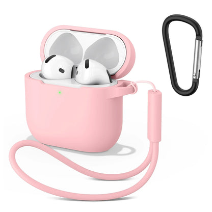 Soft Silicone Cases For Apple Airpods 4 Wireless Bluetooth Headset Cover For Air Pods 4 Protective Case With Lanyard Carabiner