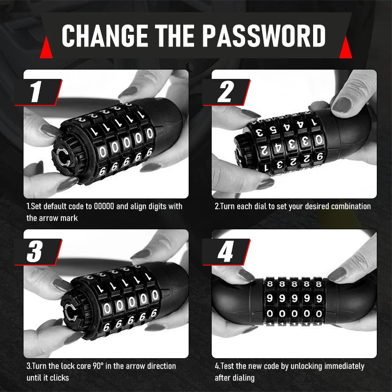 5-Digit Combination Bike Lock - Heavy-Duty Universal Bicycle Lock for Mountain Bike/Scooter/&Motorcycles - Anti-Theft Protection