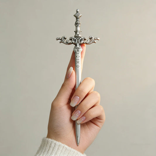 1pc Silver-Tone Sword Hair Stick Ornate Star Medieval Fantasy Design Perfect Cosplay Bold Hairstyles Looks Stylish Accessory
