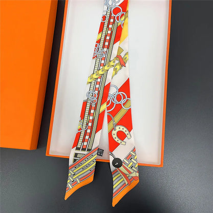 New Long Small Silk Scarf Headband Women's Double-sided Elegant Binding Strap Streamer Small Scarf Gift Ribbon Silk Scarf