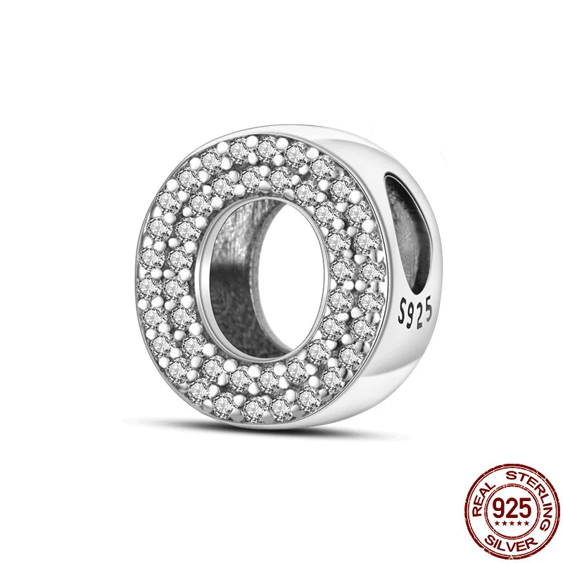 Original 925 Sterling Silver 26 Alphabet Letters Sparkling Zircon Charms Pendant Beads For Women Fine DIY Birthday Jewelry Gifts