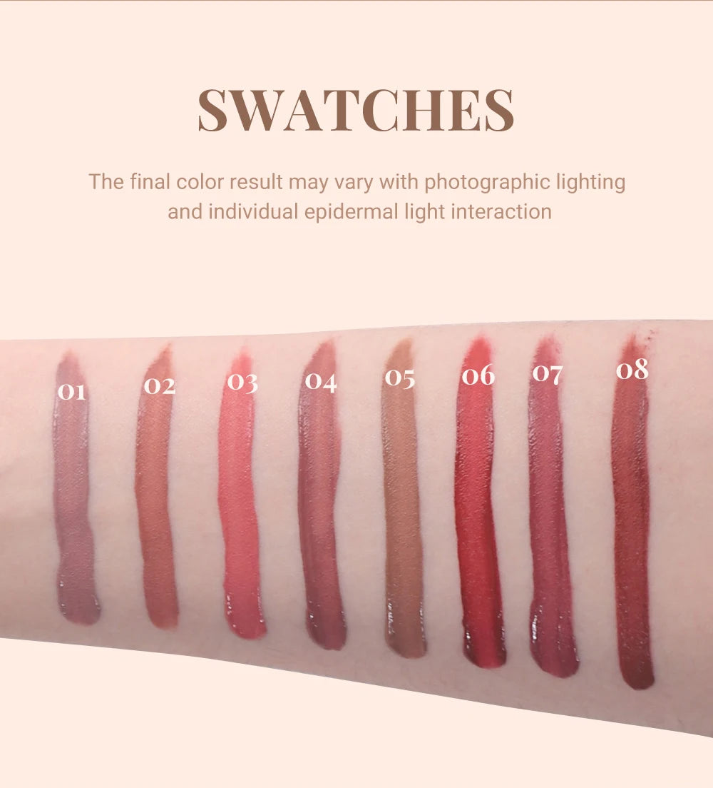 8 Color Nude Brown Matte Liquid Lipstick Velvet Sexy Dark Red Lip Glaze Non-stick Cup Not Easy To Fade Lip Gloss Lipstick Makeup