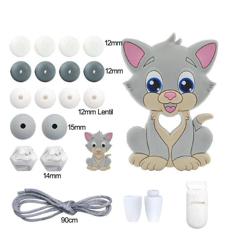 LOFCA Silicone Teether Wood Beads Set BPA Free DIY Baby Teething Necklace Toy Cartoon Koala Raccoon Pacifier Chain Clip