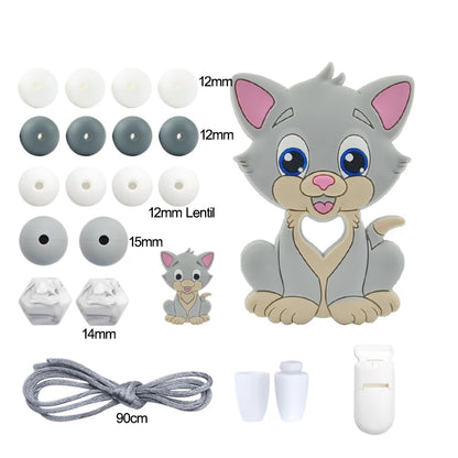 LOFCA Silicone Teether Wood Beads Set BPA Free DIY Baby Teething Necklace Toy Cartoon Koala Raccoon Pacifier Chain Clip