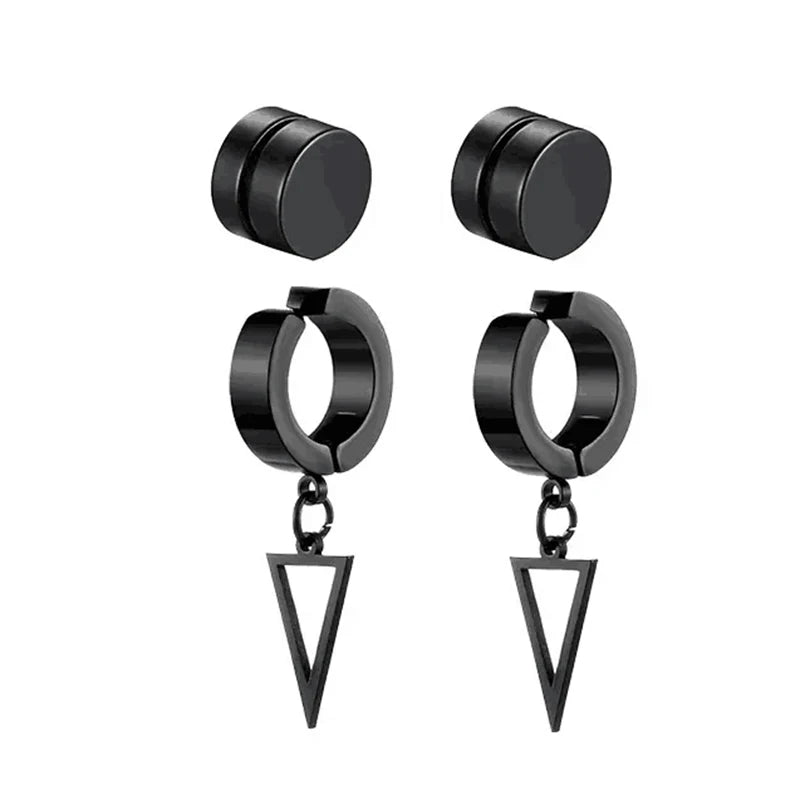 1-5 pairs of fashionable men's punk cross pendants stainless steel earless magnet earrings set