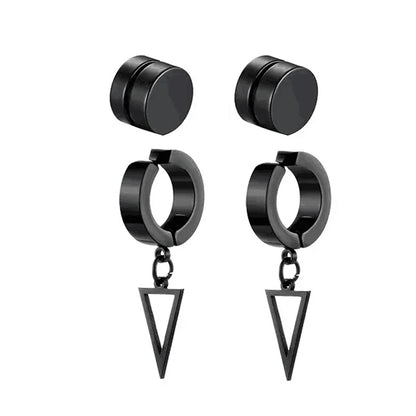 1-5 pairs of fashionable men's punk cross pendants stainless steel earless magnet earrings set