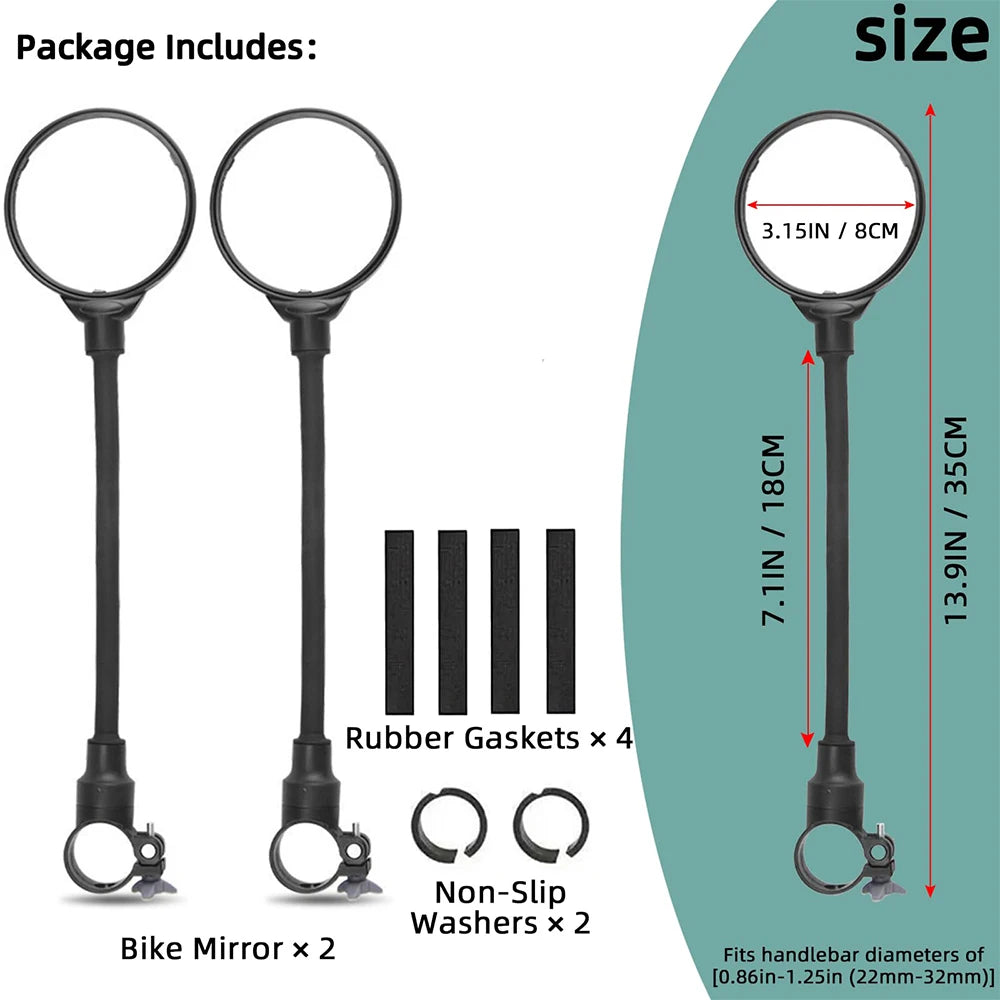 DOMEN Bicycle Rearview Handlebar Mirrors 360 Rotatable for Bike Motorcycle Bendable Hose Adjustable Wide Angle Rear View Mirror